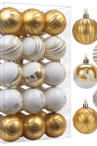 WHITE WITH STARS CHRISTMAS BALLS