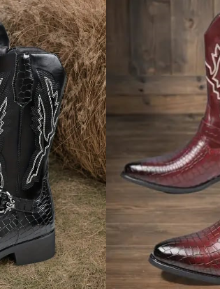 cowboy boots men's pointed toe - rental black or maroon