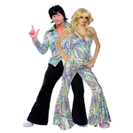 Man and woman in 70s outfits